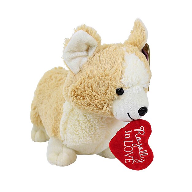 Ganz Royally In Love Corgi One Plush Dog 7 0 Inches Dog Red Heart Hv9564 Polyester Beige