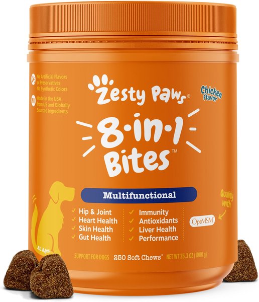 Zesty Paws Multivitamin 8-in-1 Bites Chicken Flavored Soft Chews Supplement for Dogs