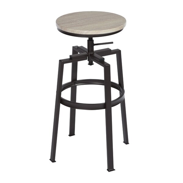 Set of 2 Swivel Adjustable Height Metal and Wood Bar Stools