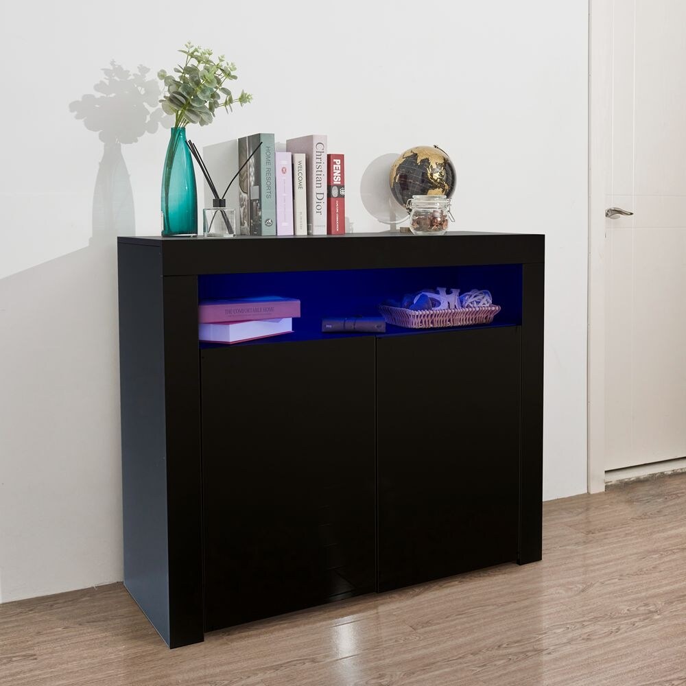 Living Room Sideboard Storage Cabinet with LED Light and 2 Doors