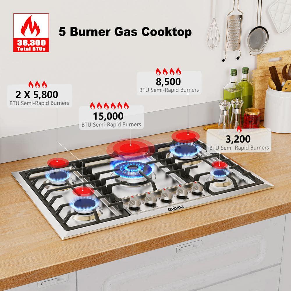 Galanz 30 in Gas Cooktop in Stainless Steel with 5 Defendi Italian Burners including Triple Ring Power and Simmer Burner