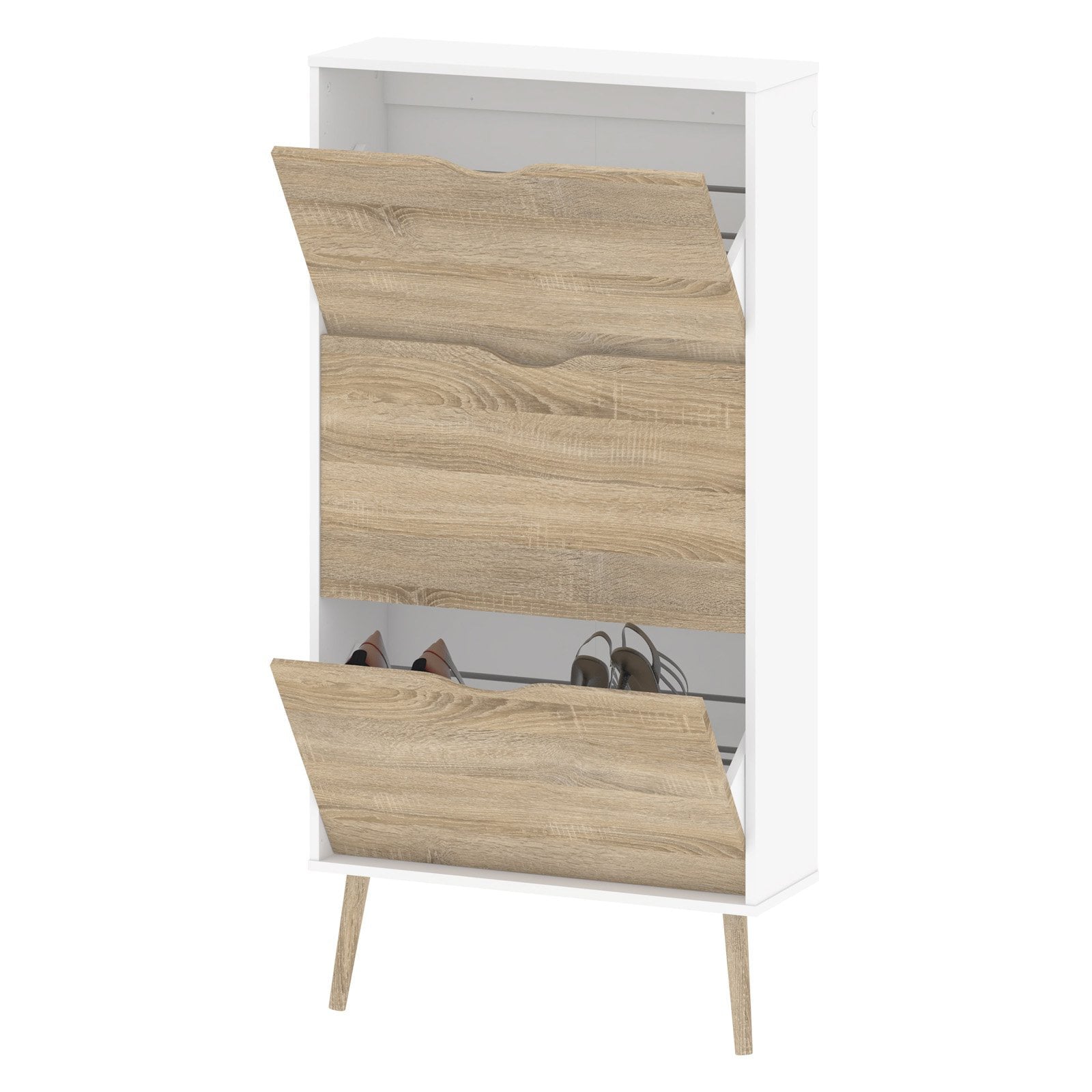 Diana 3-Drawer Shoe Accent Cabinet， accommodates  18-21 Pairs of Shoes; White/Oak Structure