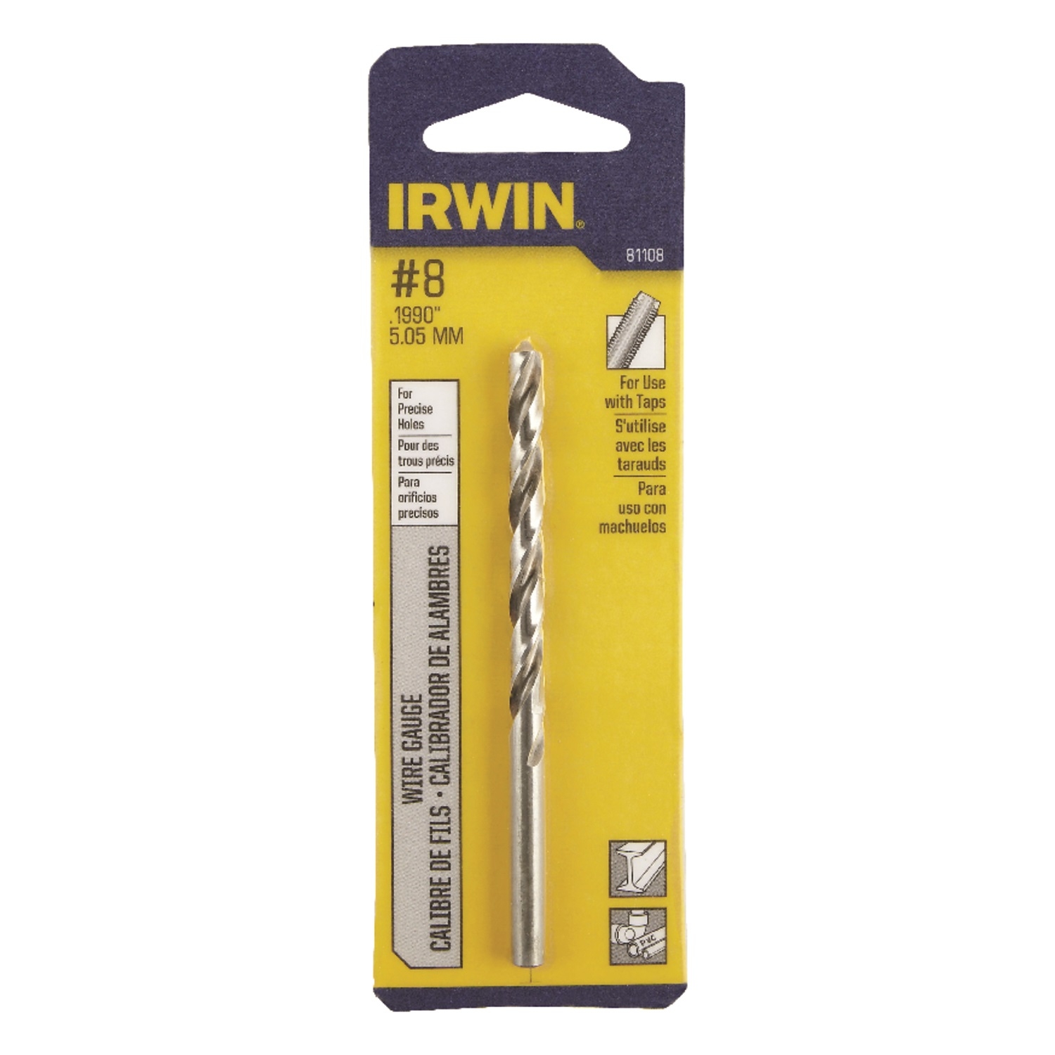 Irwin #8 X 3-5/8 in. L High Speed Steel Jobber Length Wire Gauge Bit 1 pk