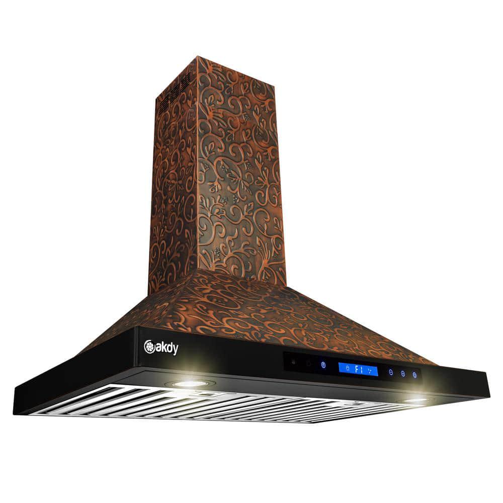 AKDY 30 in Convertible Wall Mount Embossed Copper Vine Design Kitchen Range Hood with Lights