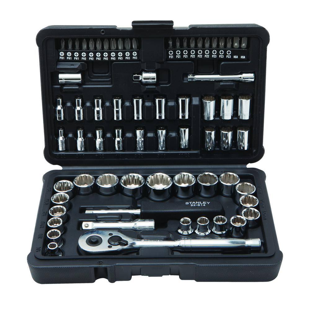 Stanley 14 in.  38 in. Drive Full Polish Chrome SAE  Metric Mechanic Tool Set (97-Piece) and Mechanic Tool Set (68pc) STMT7485874859