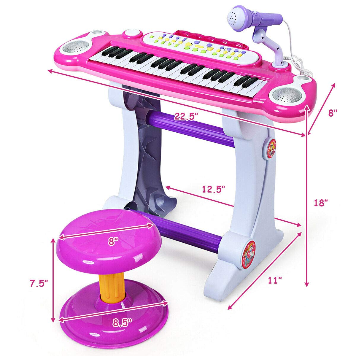 Costzon Electronic Keyboard 37-Key Piano, Musical Piano w/Record and Playback for Kids, Working Microphone & Stool