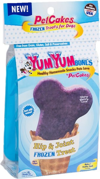 PetCakes YumYum Bones Very Berry Flavor Hip and Joint Frozen Yogurt Mix With Bone Shaped Pan Dog Treats