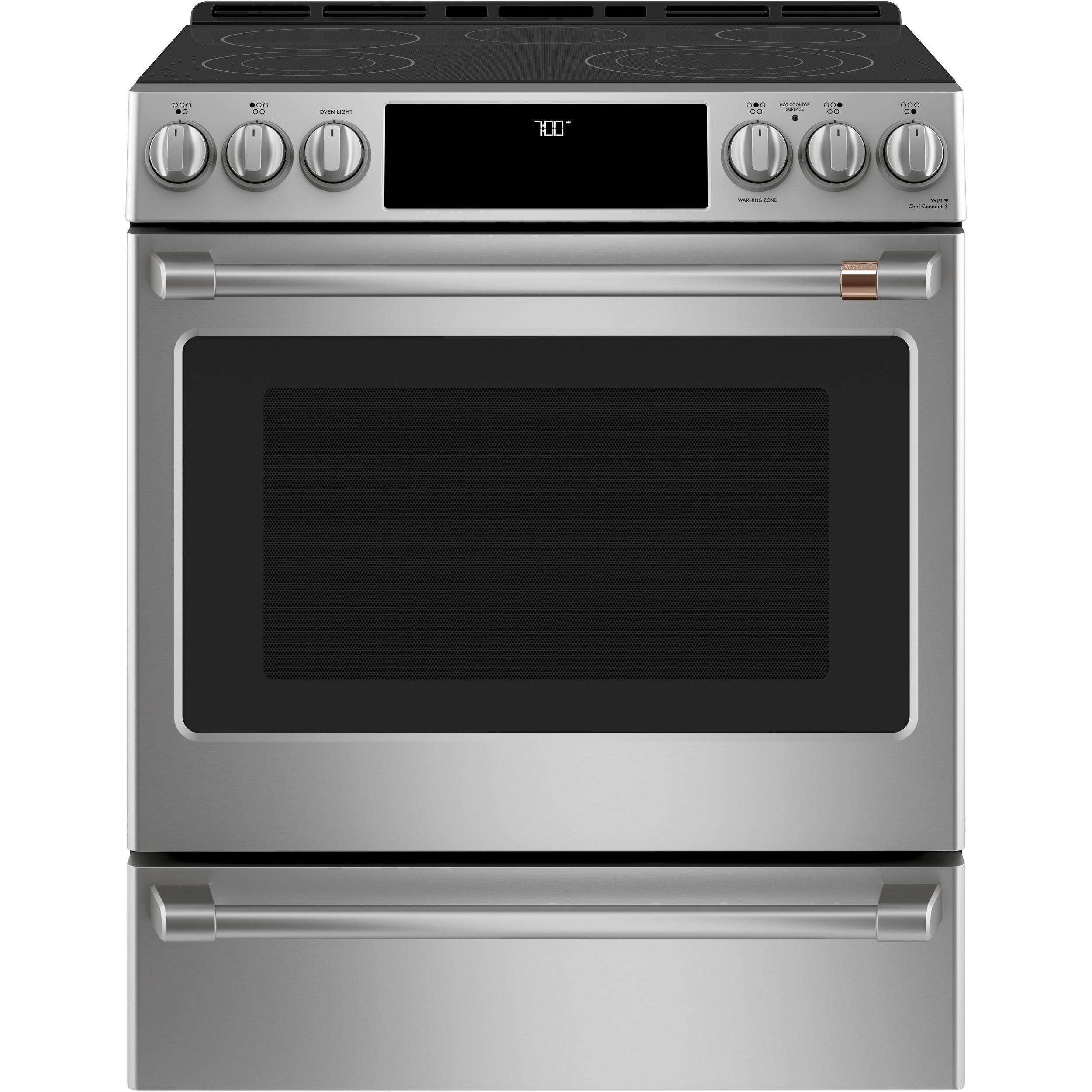 Café 30-inch Slide-in Electric Range with Warming Drawer CES700P2MS1