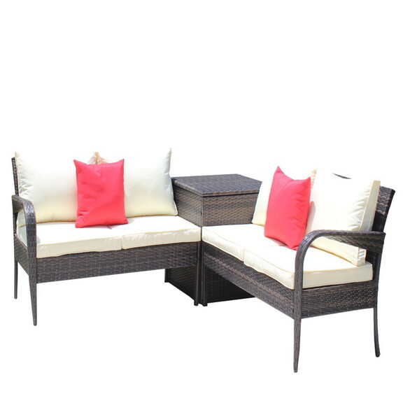 3 Piece Patio Sectional Wicker Rattan Outdoor Furn...