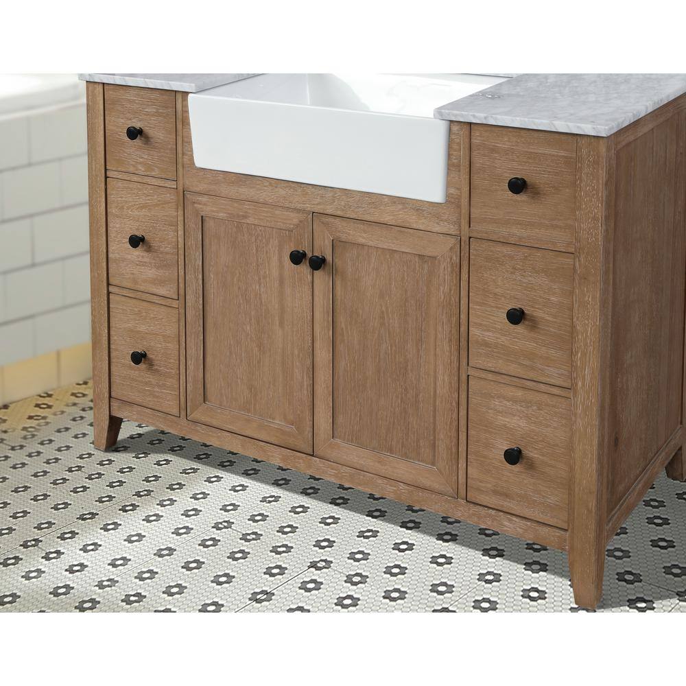 Ari Kitchen and Bath Sally 48 in. Single Bath Vanity in Ash Brown with Marble Vanity Top in Carrara White with Farmhouse Basin AKB-SALLY-48-ASHBR