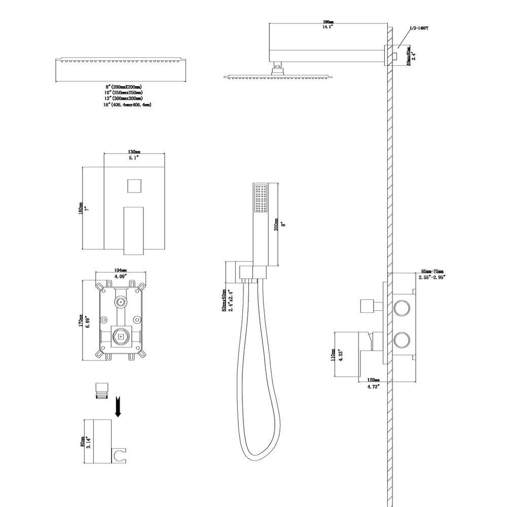 Aurora Decor Eve 2-Spray Patterns 12 in. Wall Mounted Rainfall Dual Shower Heads with Rain Mixer Shower Combo Set in Brushed Nickel AD-SLF16006-SS