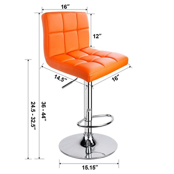 Bar Stools， Modern PU Leather Adjustable Swivel Bar Stool with Back， Set of 2 (Orange)