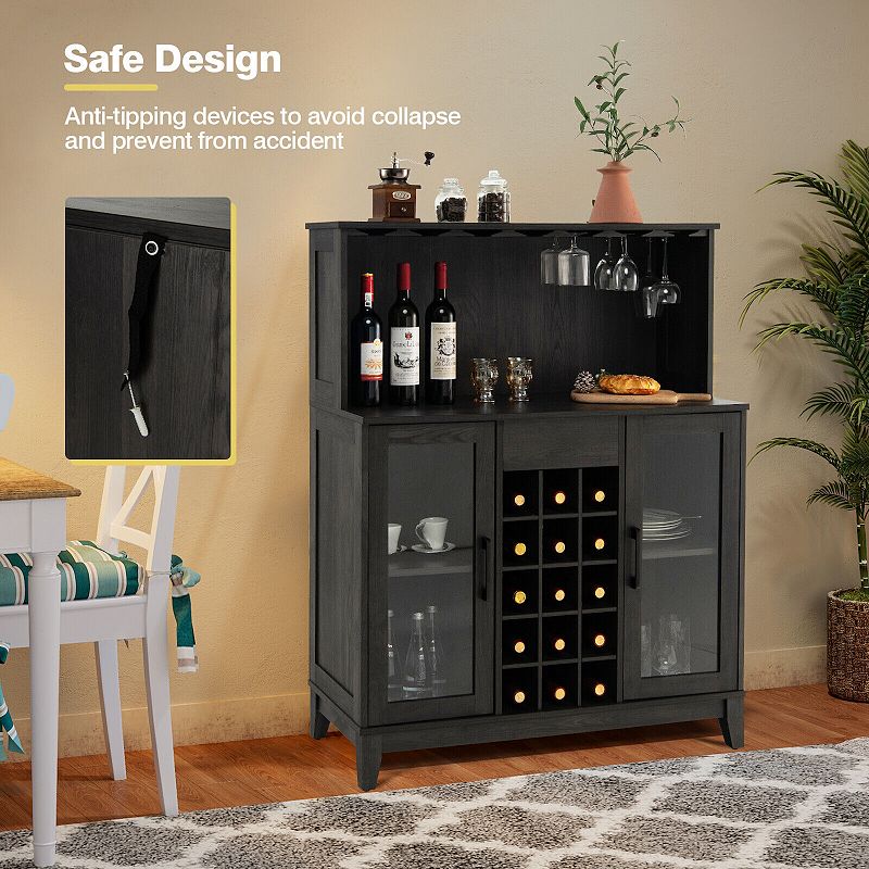 Storage Bar Cabinet with Framed Tempered Glass Door