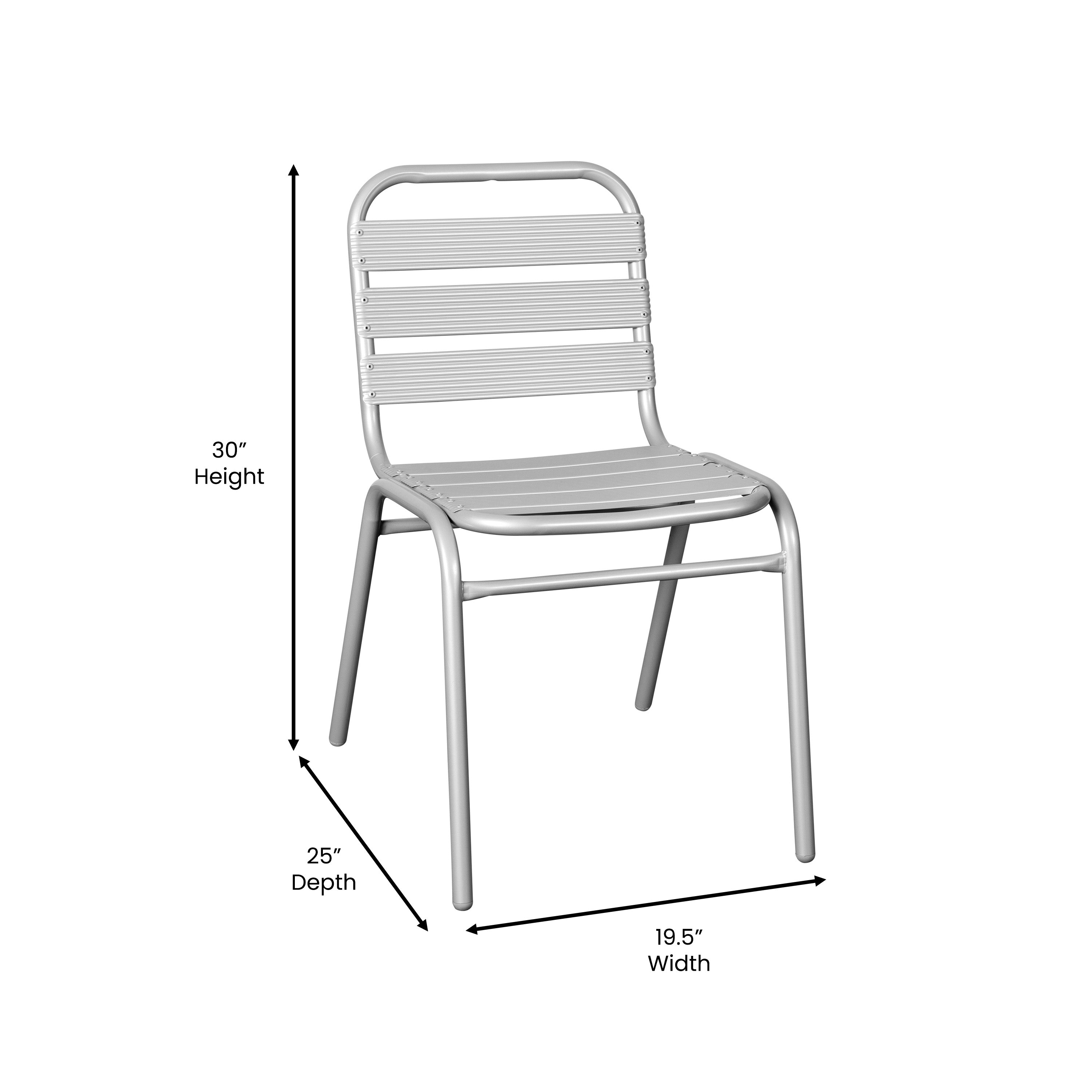 Flash Furniture Lila Commercial Silver Metal Indoor-Outdoor Restaurant Stack Chair with Metal Triple Slat Back