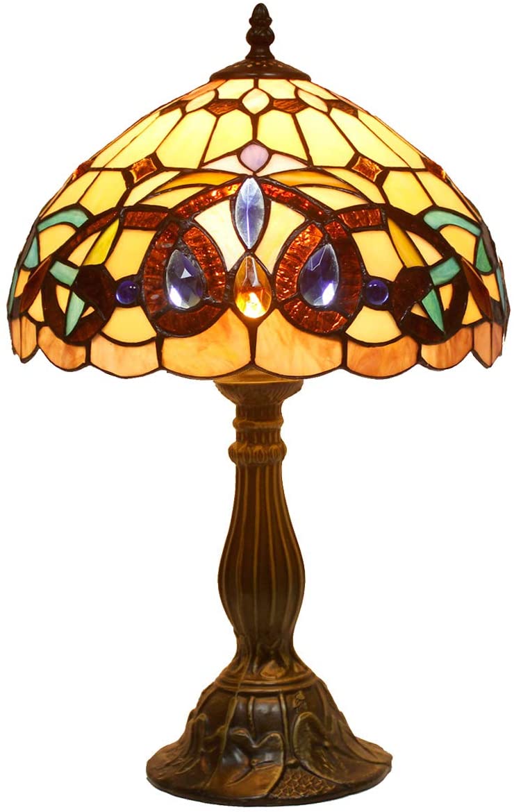 SHADY Tiffany Style Table Lamp Stained Glass Serenity Victorian Bedside Lamp Desk Reading Light 12X12X18 Inches Decor Bedroom Living Room Home Office S021 Series