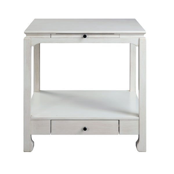 Transitional Accent Table Side Table， Antique White Finish