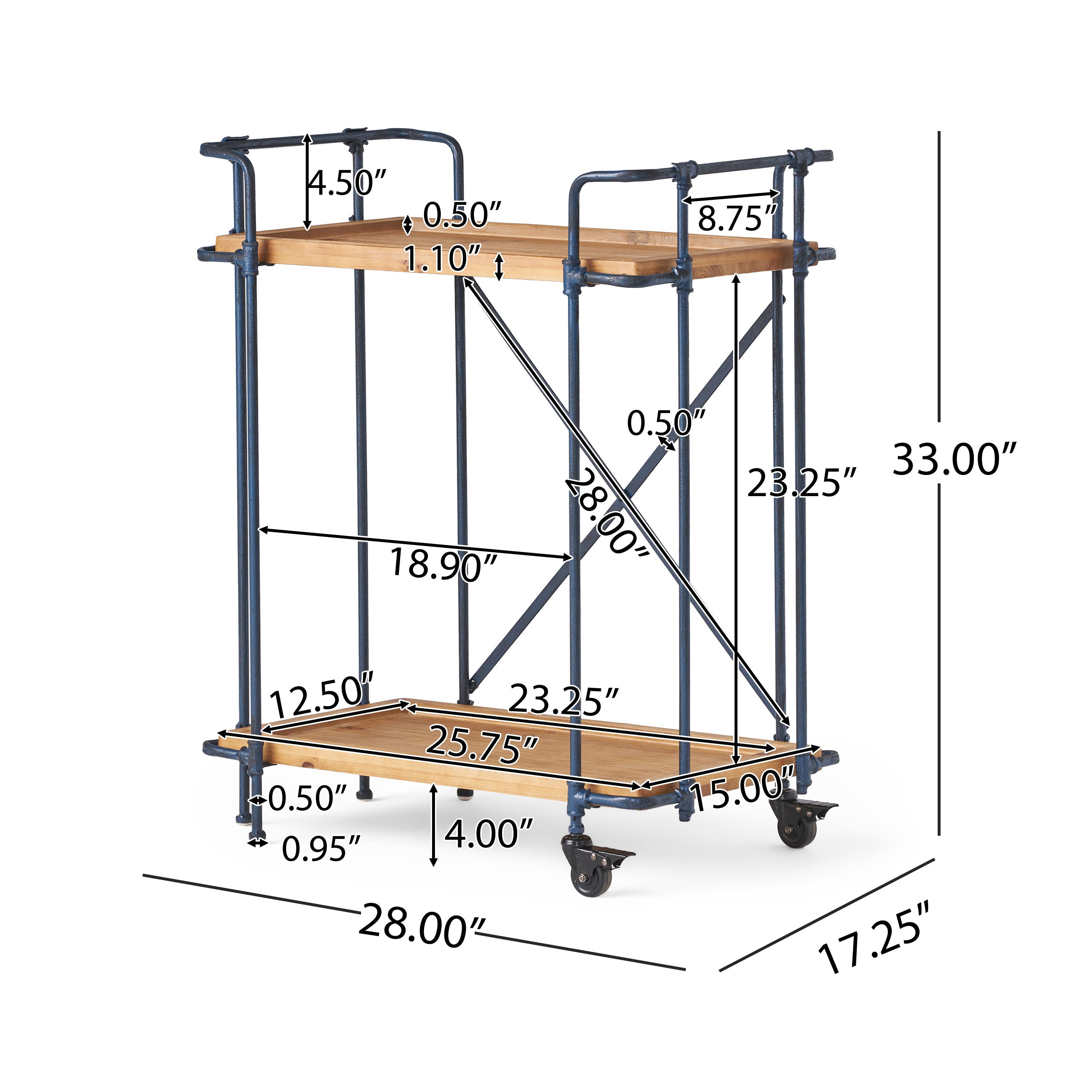 Samara Outdoors Natural Wood Finish Fir Wood and Iron Bar Cart