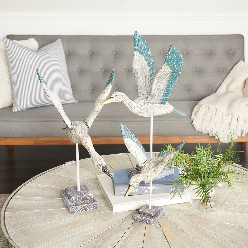 White Wood Handmade Bird Sculpture (Set of 3)   S/3 18\