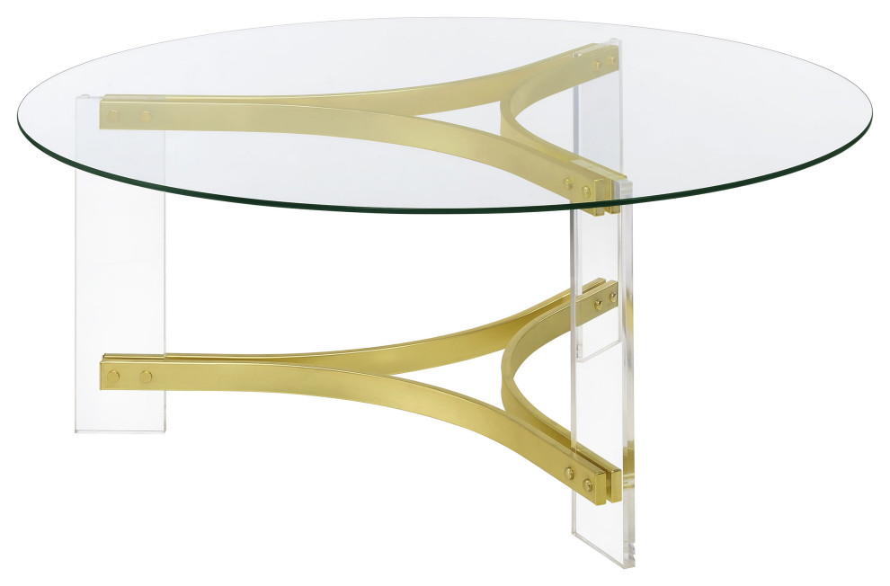 Janessa Round Glass Top Coffee Table With Acrylic Legs Clear and Matte Brass   Modern   Coffee Tables   by Modon  Houzz