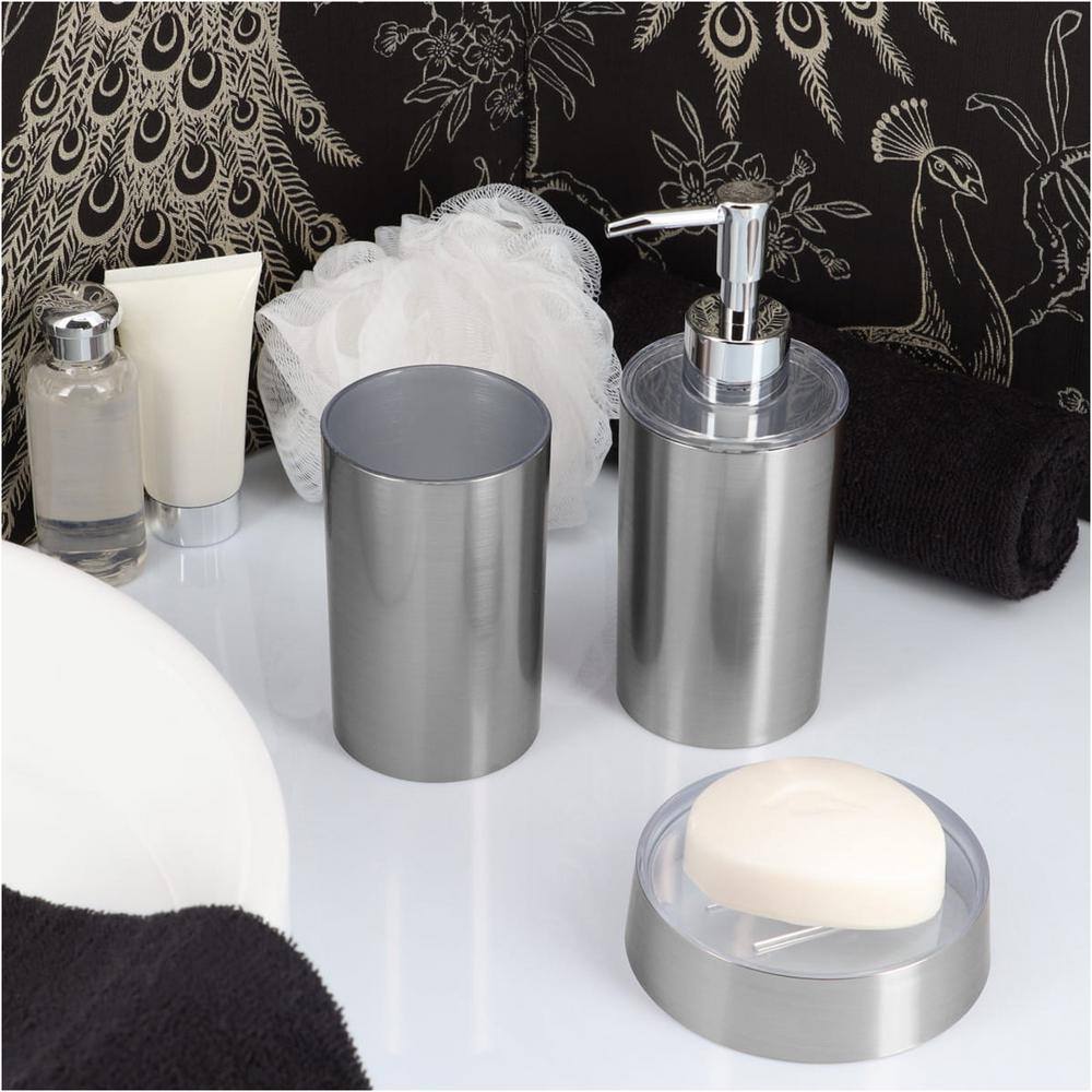 5-Pieces Bath Accessory Set with Soap Pump Tumbler Soap Dish Waste Basket and Toilet Brush Holder in Brushed Aluminum SET5NOUMEA6176