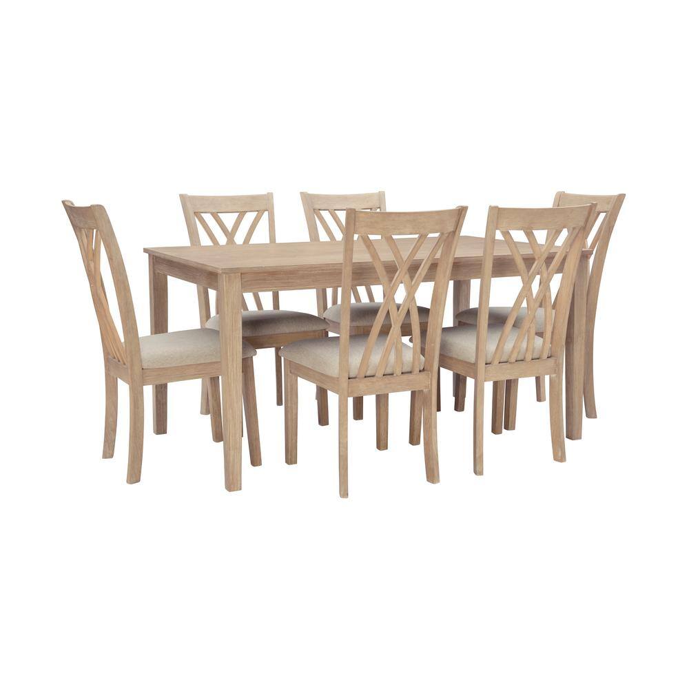 Linon Home Decor Peterson Natural Rectangular Wood 7-Piece Dining Set THD04279