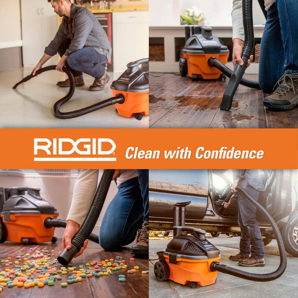 RIDGID 4 Gallon 5.0 Peak HP Portable WetDry Shop Vacuum with Fine Dust Filter Locking Hose and Accessories WD4070