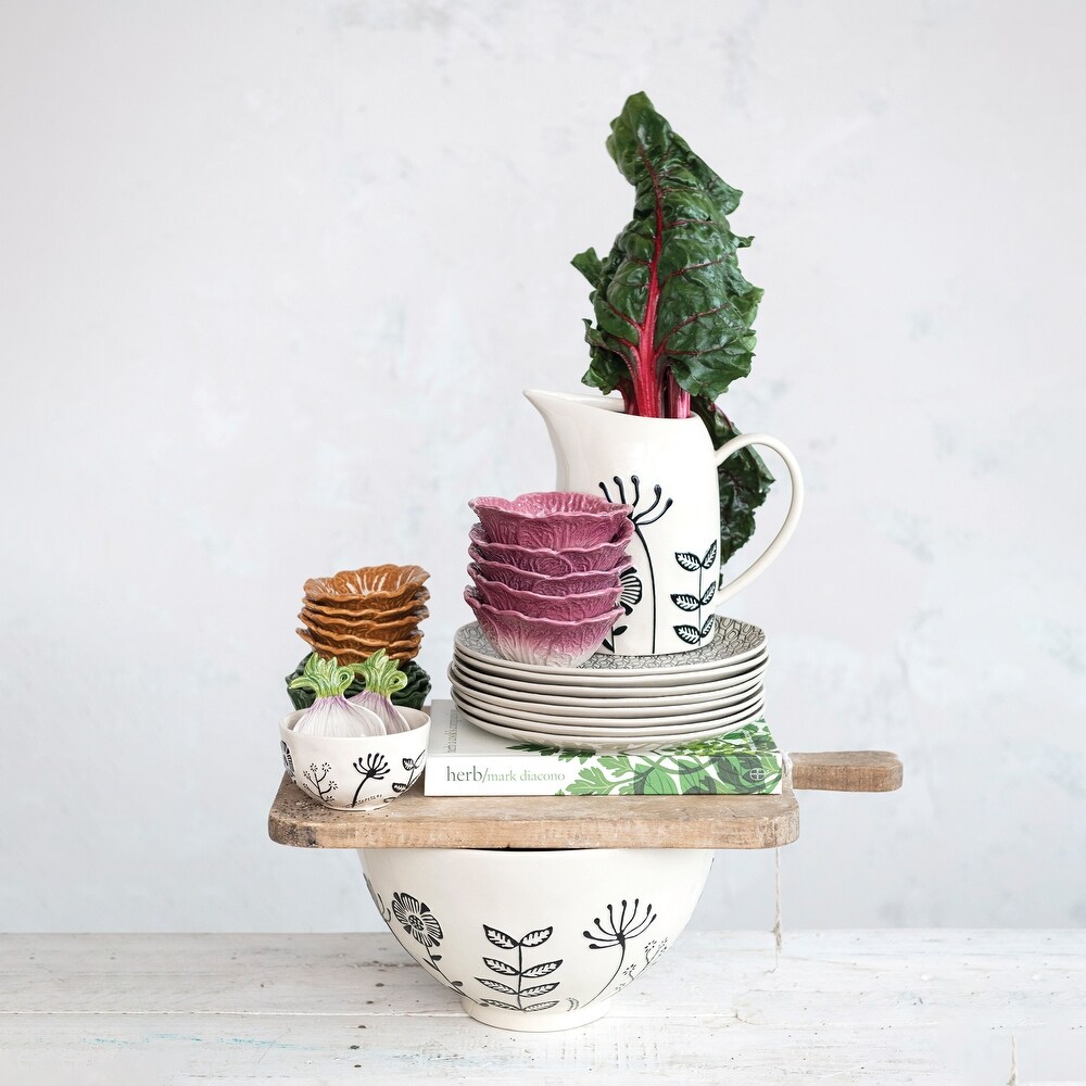 Hand Painted Stoneware Serving Bowl with Embossed Flowers   12.3\