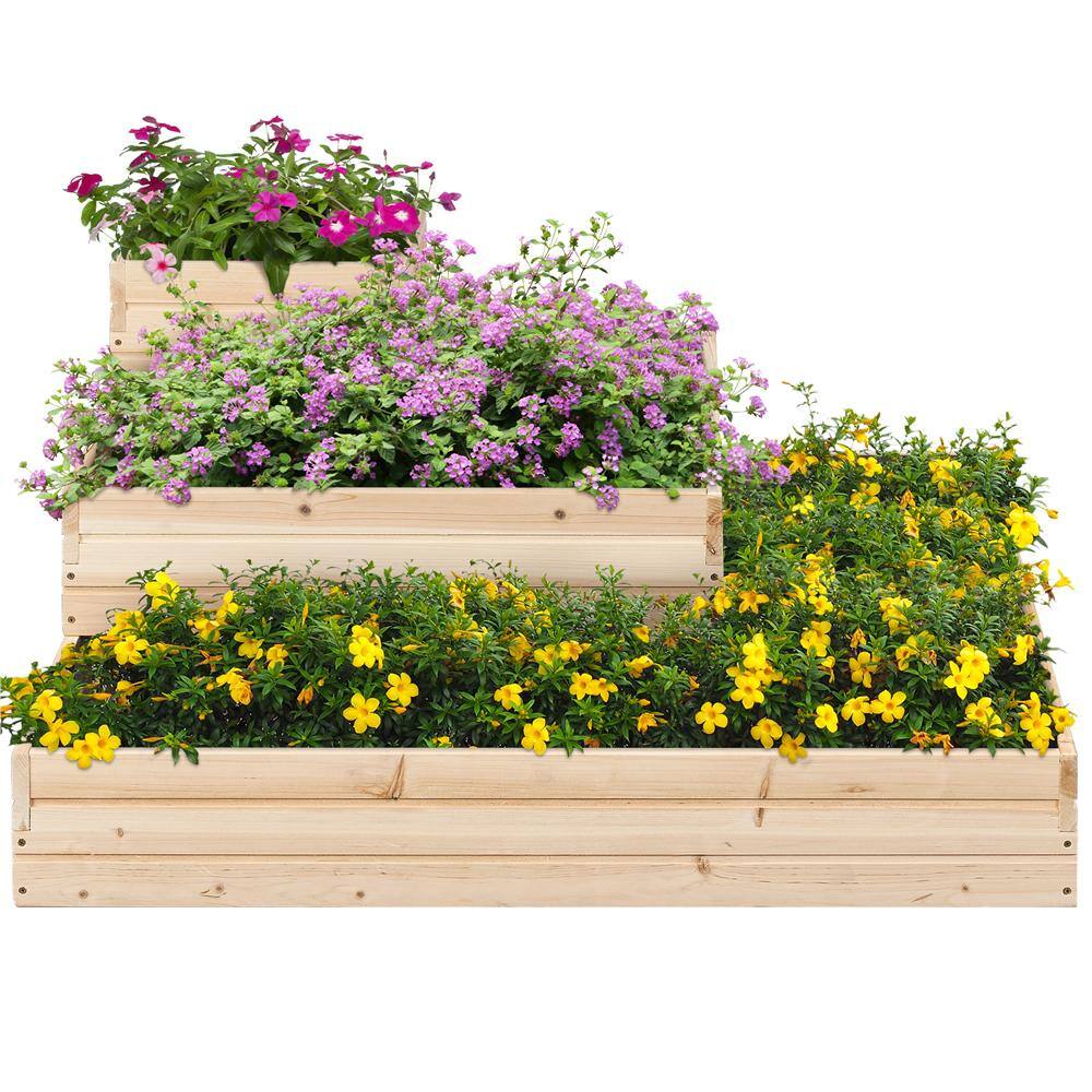 Yaheetech 44.5 in. x 44.5 in. 3-Tier Fir Wood Raised Garden Bed for Plants Vegetables Outdoor Gardening DY02og0001