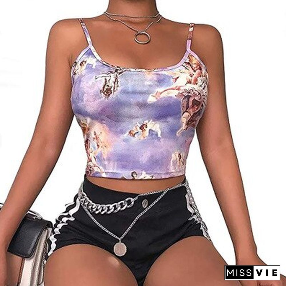 Sexy Slim Sling Angel Print Summer Camisole Women's Sexy Streetwear Short Cropped Navel Bra Top