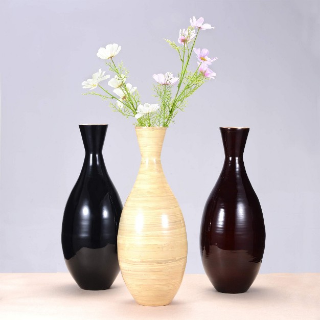 Shopsmaniay Handcrafted 24 Tall Black Bamboo Vase Decorative Tear Drop Floor Vase For Silk Plants Flowers Filler Decor Sustainable Bamboo