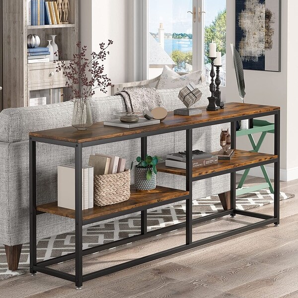 70.9 inch Extra Long Narrow Sofa Console Table with Storage Shelves