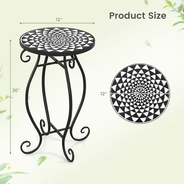 Costway Mosaic Outdoor Side Table Round End Table With Weather Resistant Ceramic Tile Tabletop