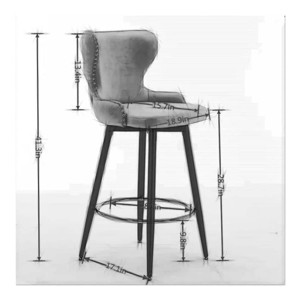 ANBAZAR 29 in.H Gray Low Back Metal Frame, 28.7 in.H Stool, Bar Stool with Fabric Seat and Footrest Set of 2 WJZ-136F