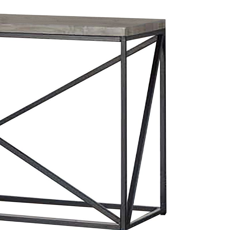 Industrial Style Minimal Sofa Table With Wooden Top And Metallic Base， Sonoma Gray