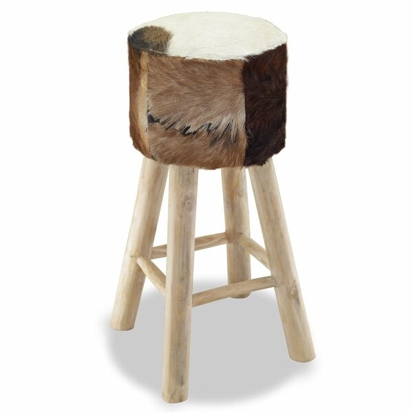 Bar Stool Real Leather and Solid Teak Wood Handmade