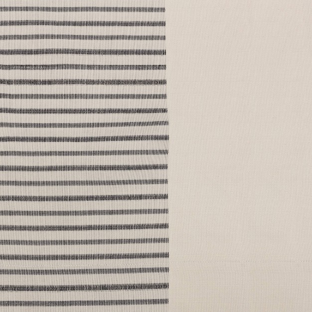 Blackout Woven Stripe Border Window Curtain Panel Black