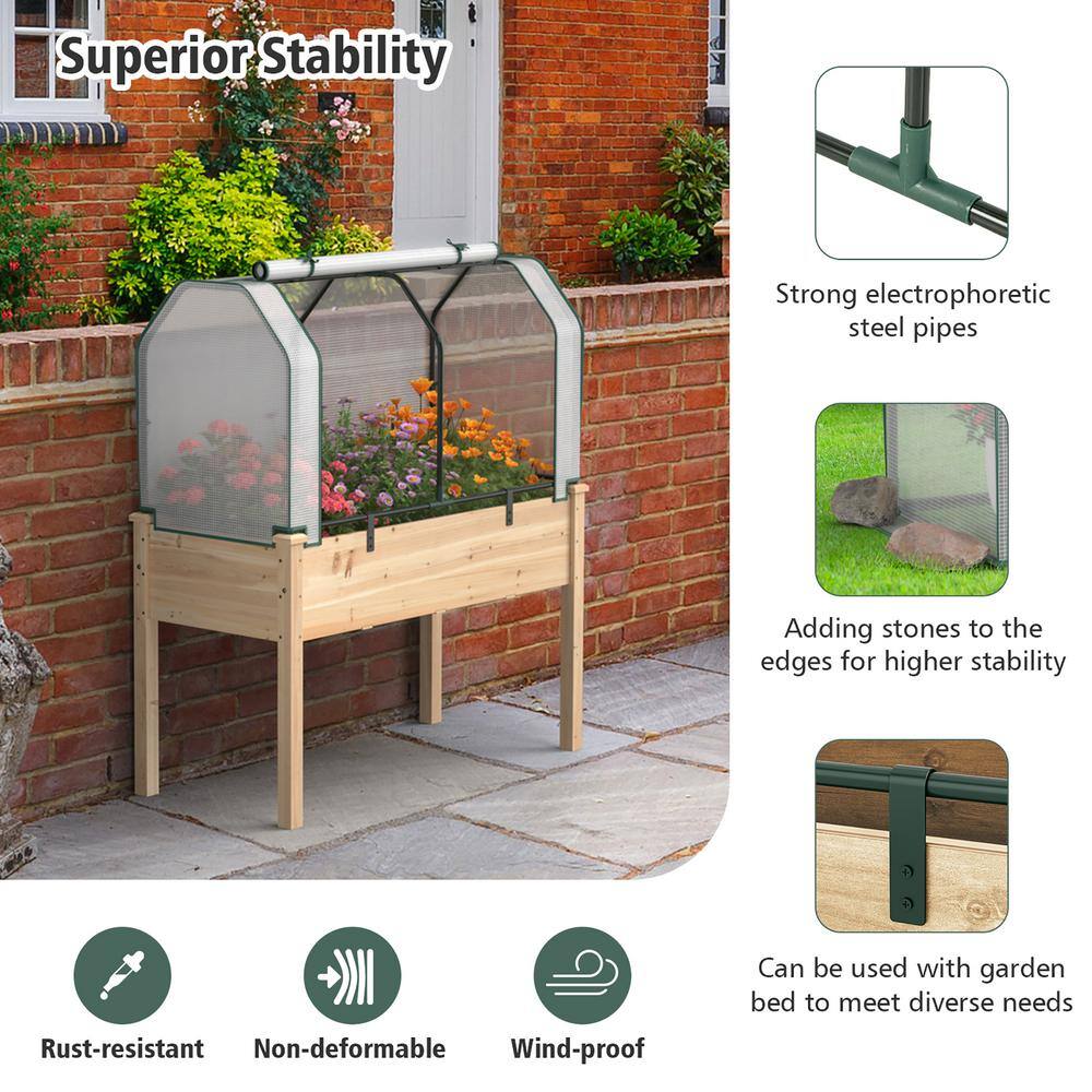 Costway Wood Raised Garden Bed with Dual Zipper Door Greenhouse for Patios and Backyards Natural GT3962+GT3529