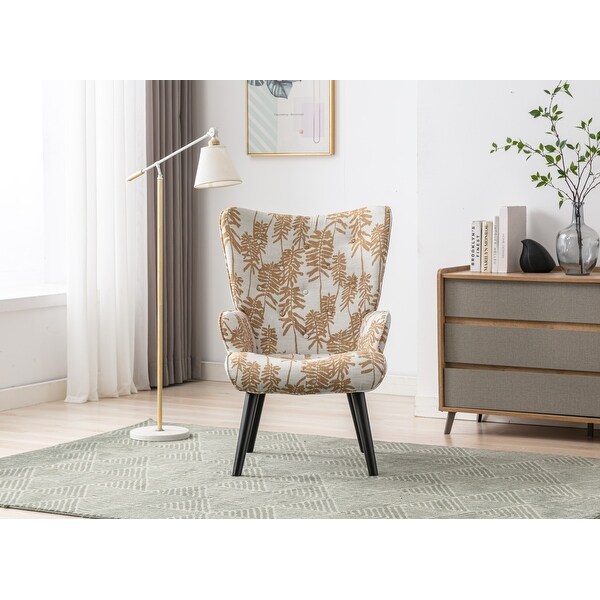 Accent Chair for Living Room， Stylish Linen Tufted Button Wingback Vanity Chair Arm Side Chair with Solid Wood Legs