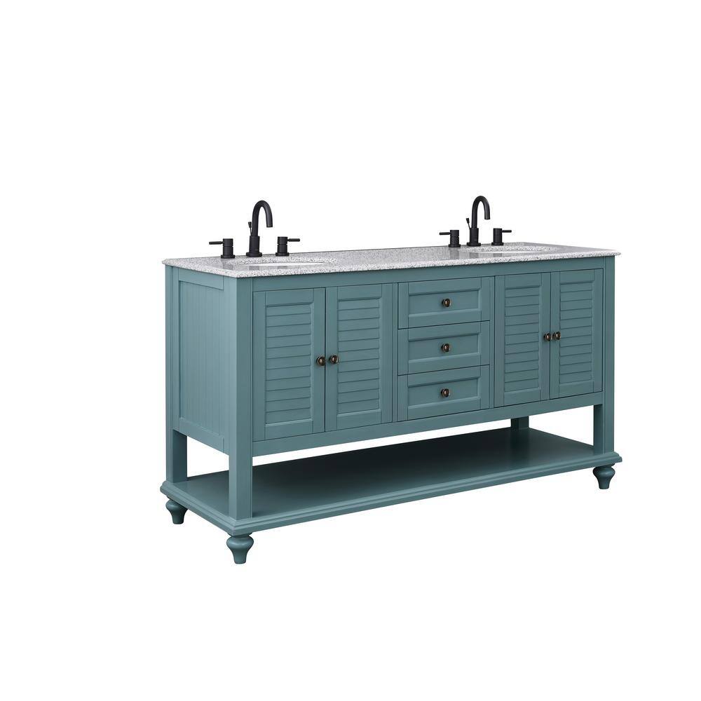 Home Decorators Collection Hamilton 61 in. W x 22 in. D x 35 in. H Open Shutter Bathroom Vanity in Sea Glass with Grey Granite Top 19084-VS61-SG