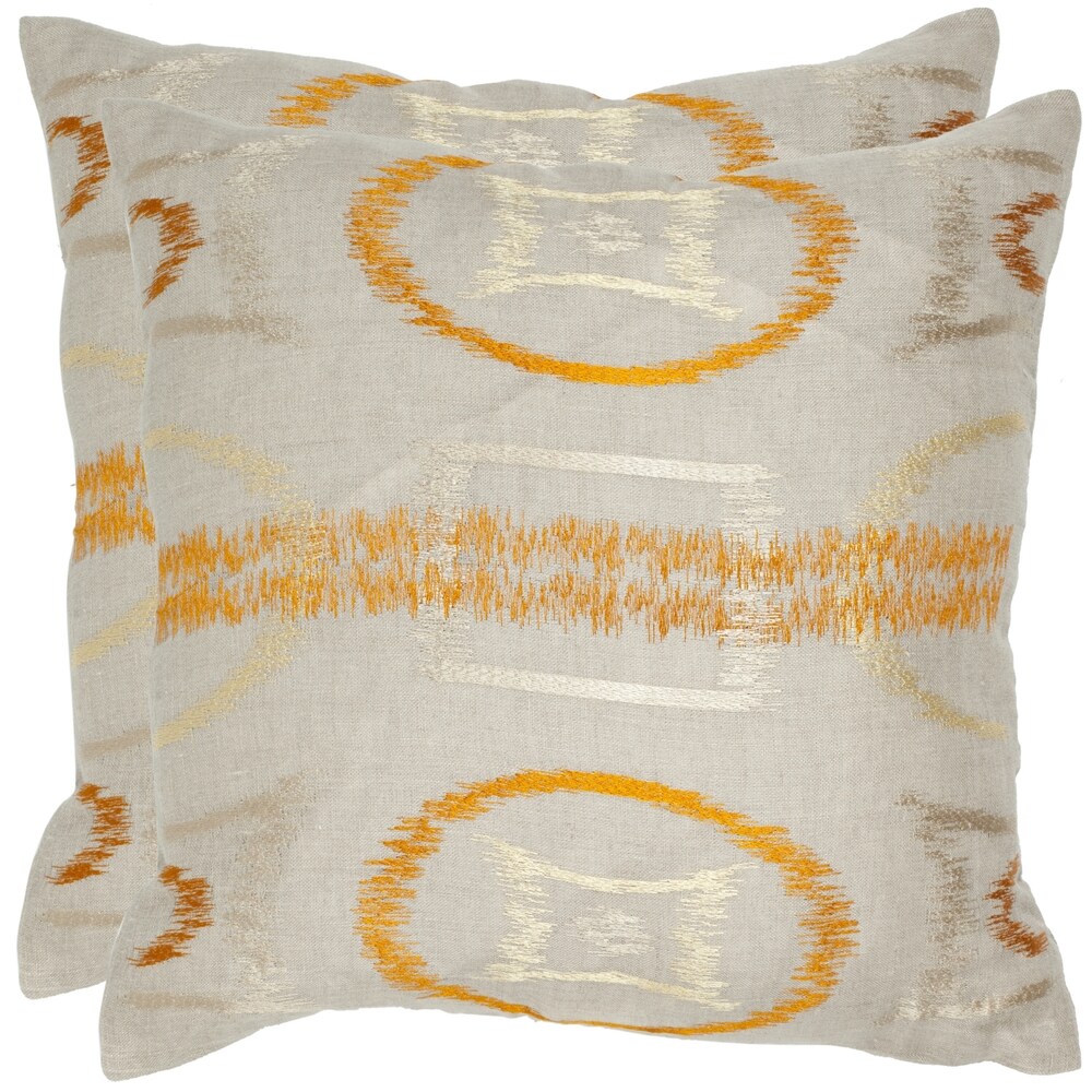 SAFAVIEH Reese 18 inch Orange Feather/ Down Decorative Pillows (Set of 2)