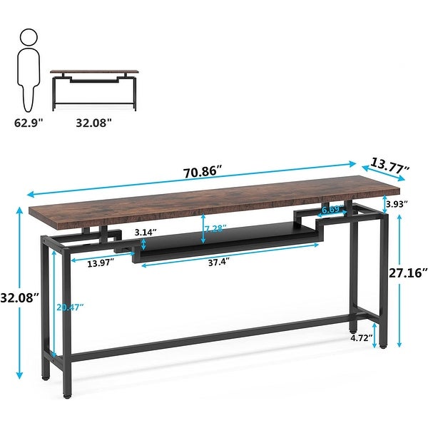 70.9 inch Console Table， Narrow Long Behind Sofa Table with 2 Ties for Entryway， Hallway， Living Room， Rustic Brown