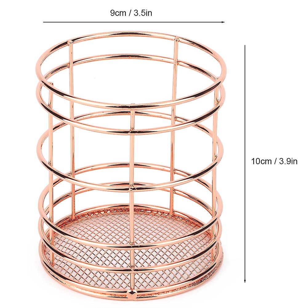 Multifunctional Stainless Steel Hollow Round Pen Holder Desktop Organizer Chopsticks Storage  Containerrose Gold