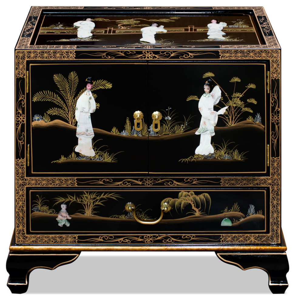 Black Lacquer Mother of Pearl Oriental Accent Cabinet   Asian   Side Tables And End Tables   by China Furniture and Arts  Houzz