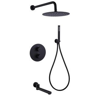 WELLFOR Single-Handle 1-Spray High-Pressure Tub and Shower Faucet with Hand Shower in Matte Black (Valve Included) WB-0948