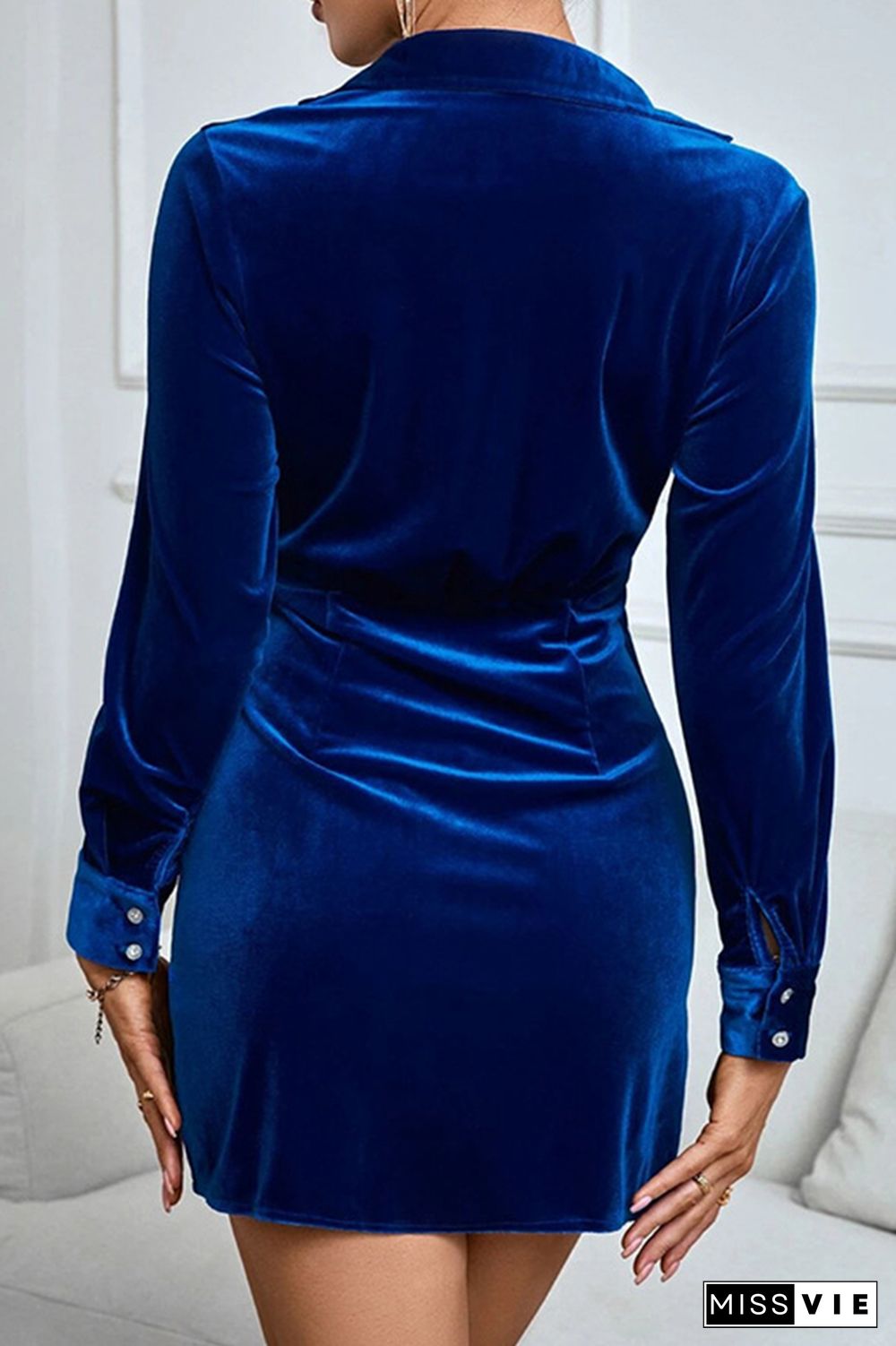 Royal Blue V Neck Velvet Bodycon Dress