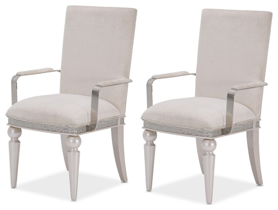 Michael Amini Glimmering Heights 19.75 quotWood Dining Arm Chair Ivory (Set of 2)   Traditional   Dining Chairs   by Homesquare  Houzz