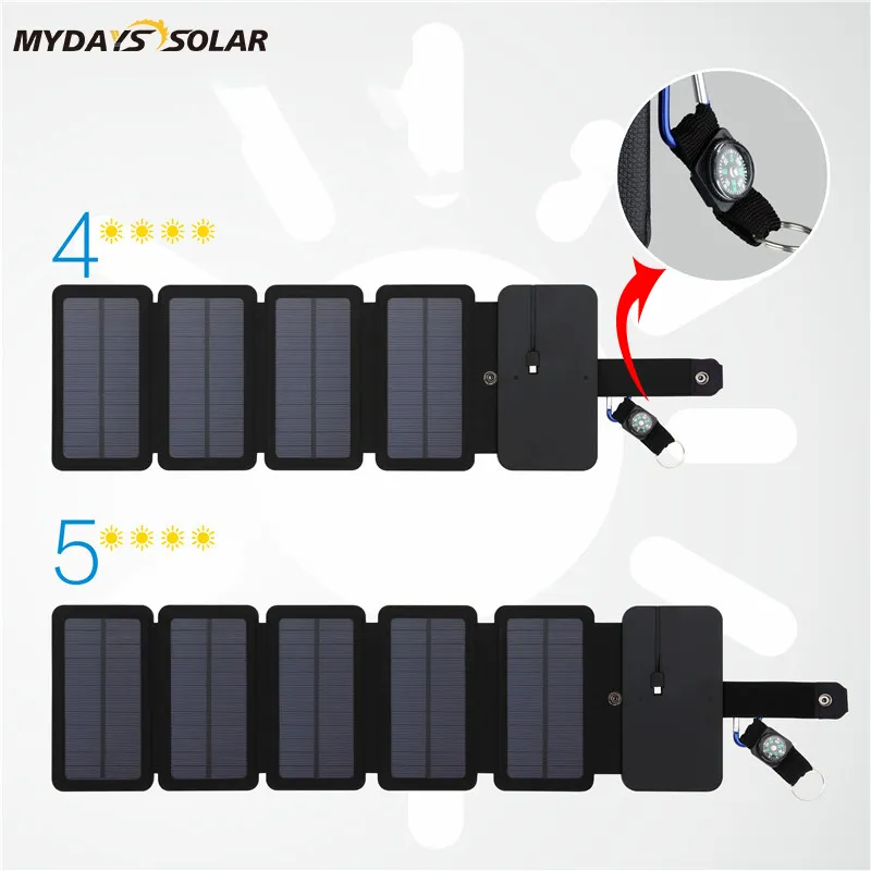 Mydays Tech 6W Portable Mobile Phones Power Bank Foldable Solar Panel Charger for Hiking Camping Traveling