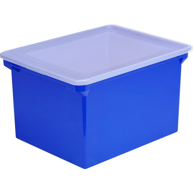 Storex Plastic File Tote Storage Box Letter legal Snap on Lid Blue clear 61554u01c