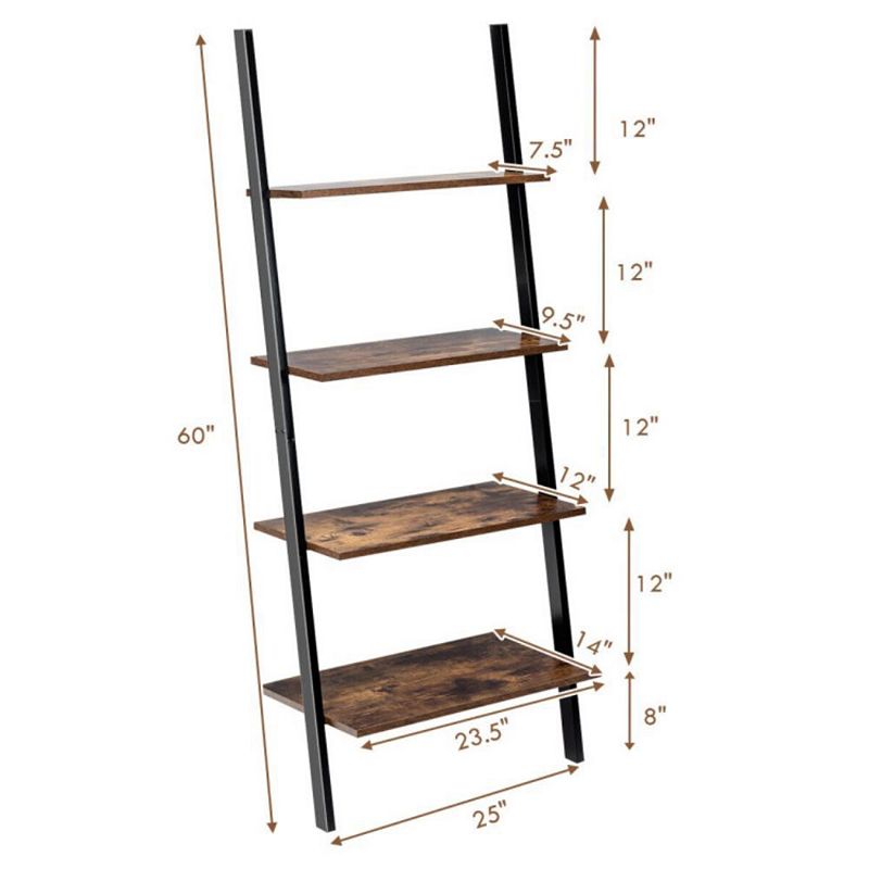 Hivago Multipurpose 4-Tier Industrial Leaning Wall Bookcase with Metal Frame