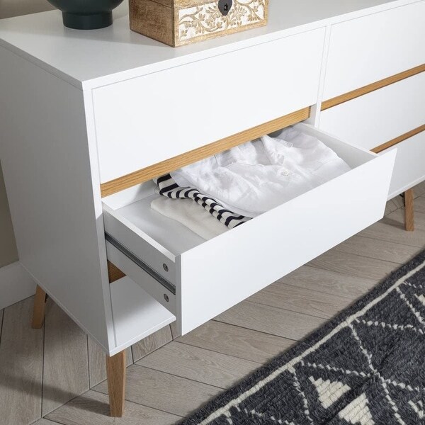 White Dresser， 6 Drawers Dresser with Wide Double Drawer， Chest of Drawers Large Storage Cabinet - as picture - - 37668555